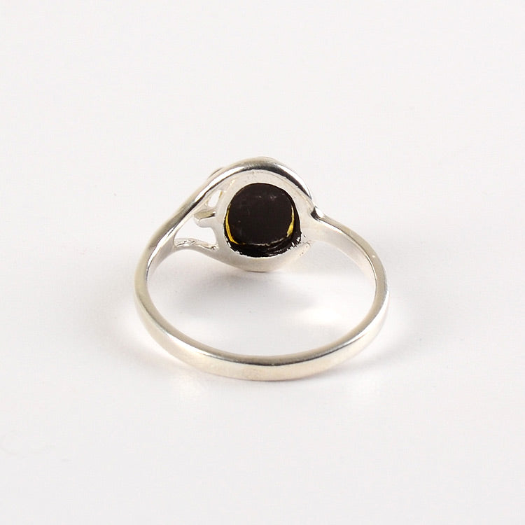 Green Amber in Silver Ring