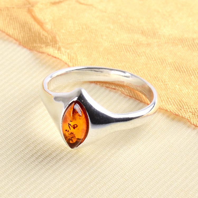 Simple Silver Ring with Amber