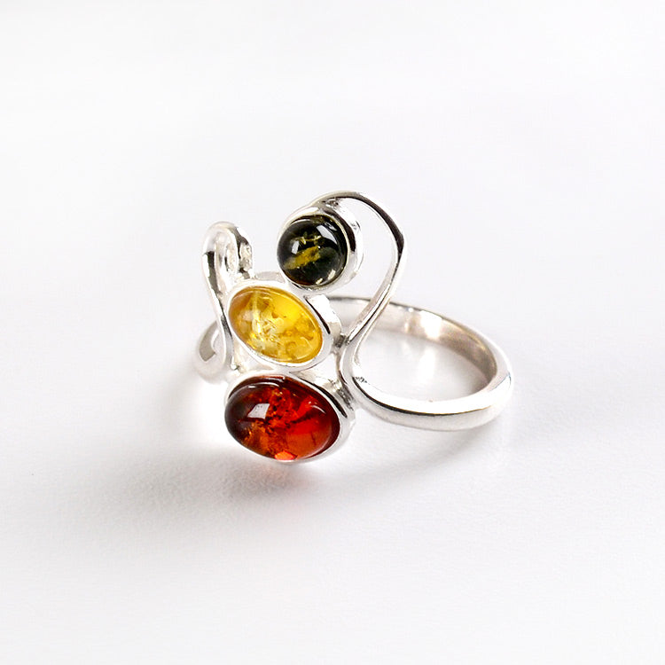 Colorful Amber & Silver Swirl Ring