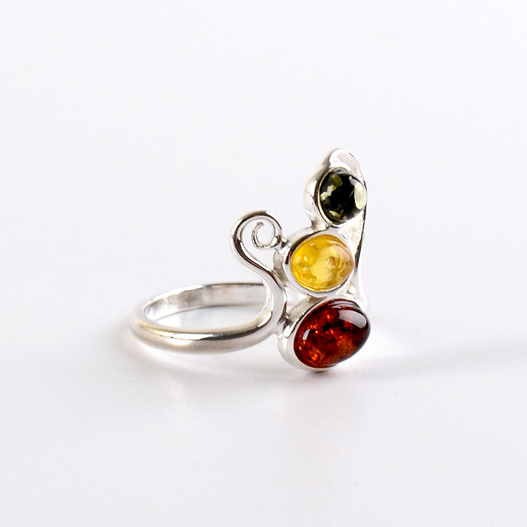 Colorful Amber & Silver Swirl Ring