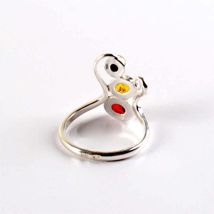 Colorful Amber & Silver Swirl Ring