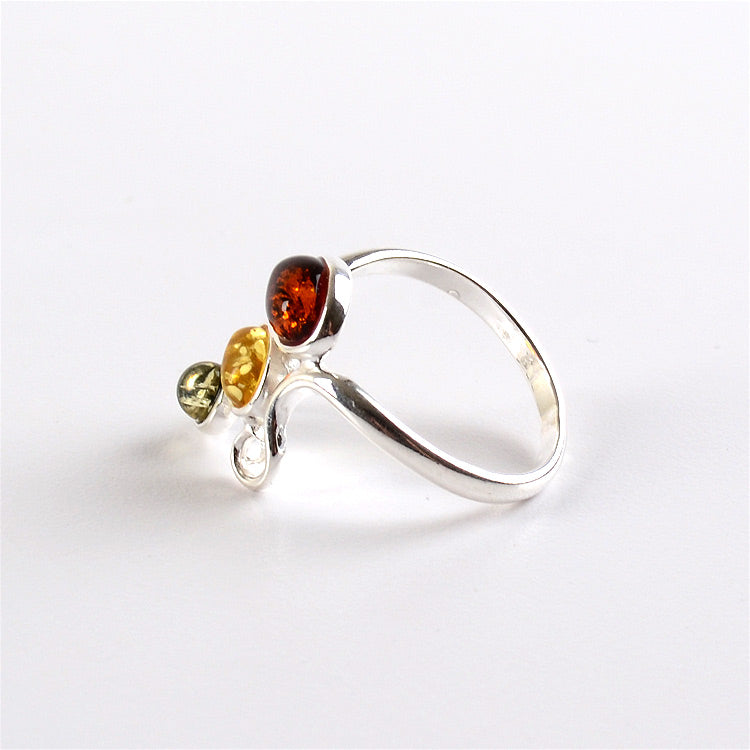 Colorful Amber & Silver Swirl Ring