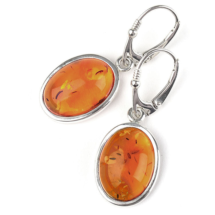 Classic Honey Amber Silver Earrings