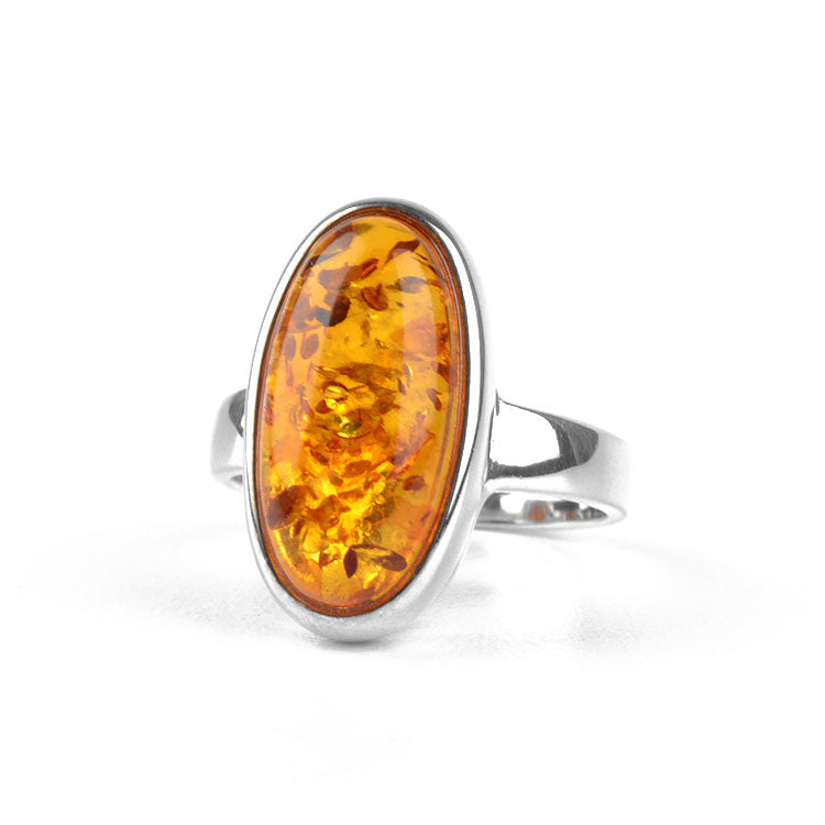 Elegant Classic Oval Amber Ring
