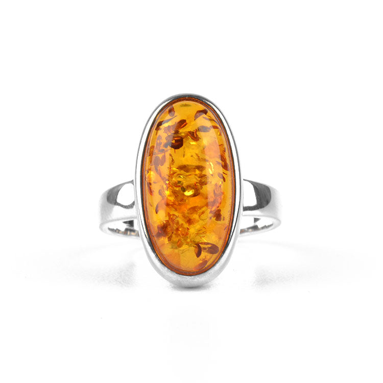 Elegant Classic Oval Amber Ring