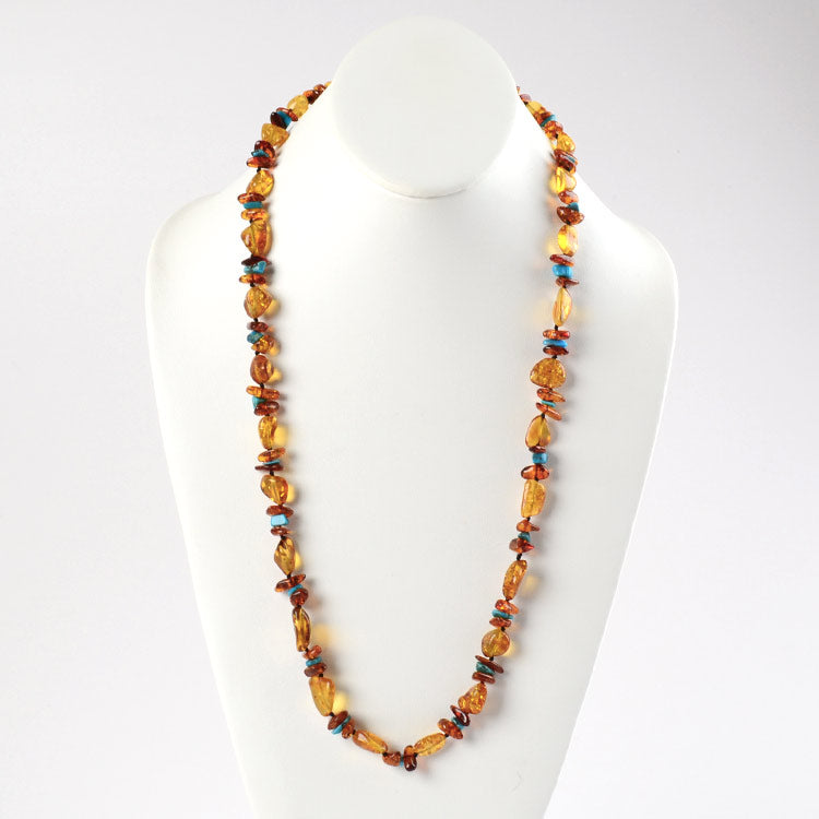 28" Amber And Turquoise Nuggets Necklace