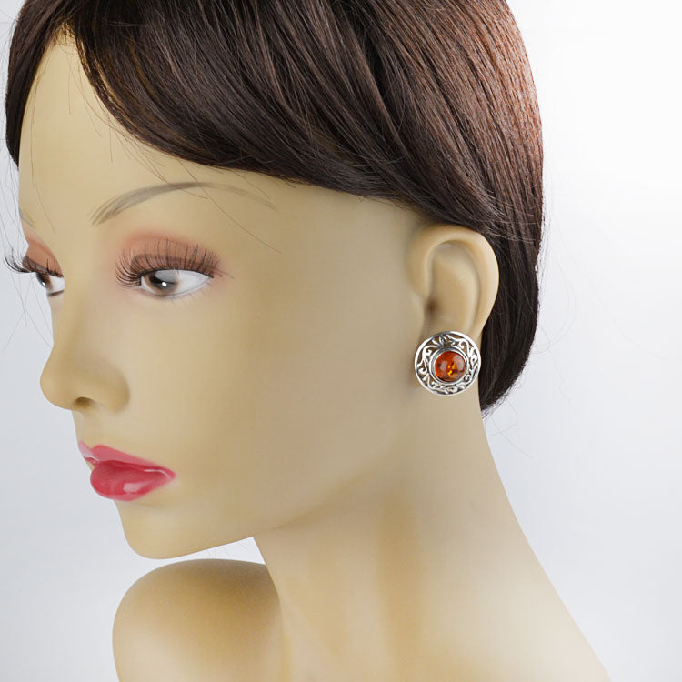 Round Honey Amber Clip On Earrings