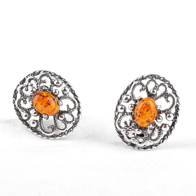 Dainty Amber & Silver Clip On Earrings