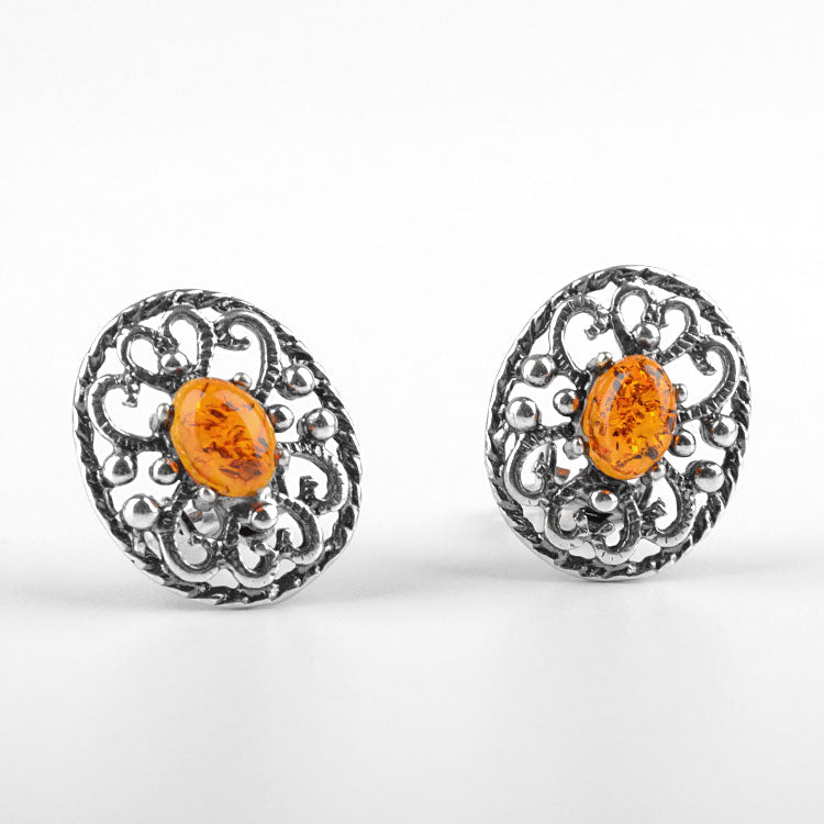Dainty Amber & Silver Clip On Earrings