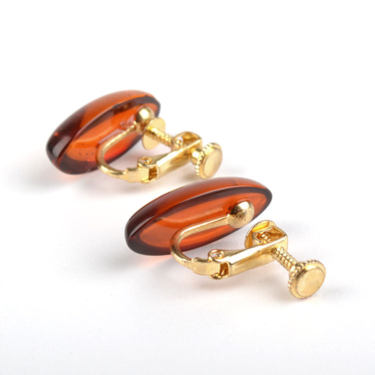 Sleek Amber Oval Clip On Earrings
