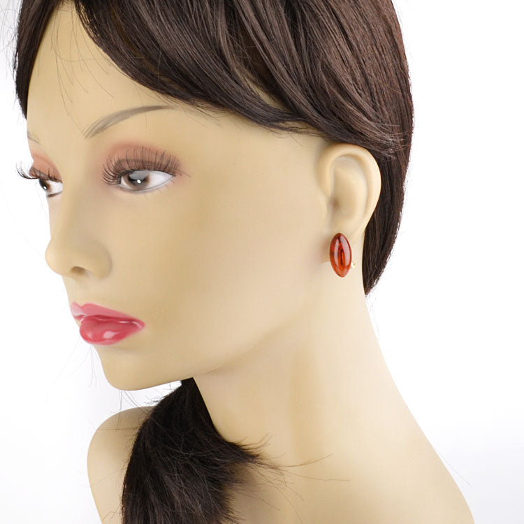 Sleek Amber Oval Clip On Earrings