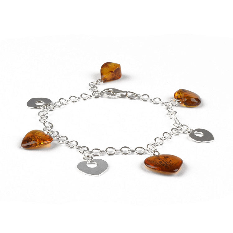 Amber & Silver Hearts Bracelet