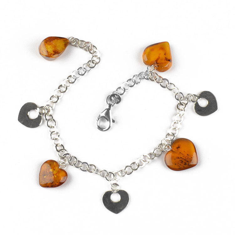 Amber & Silver Hearts Bracelet