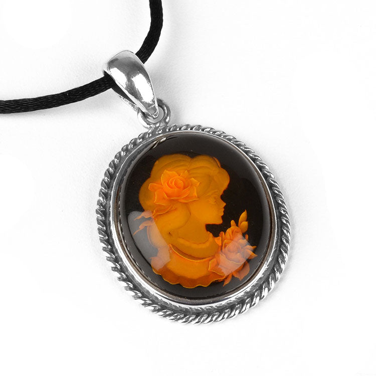 Intaglio Amber Profile Pendant