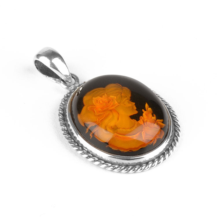 Intaglio Amber Profile Pendant
