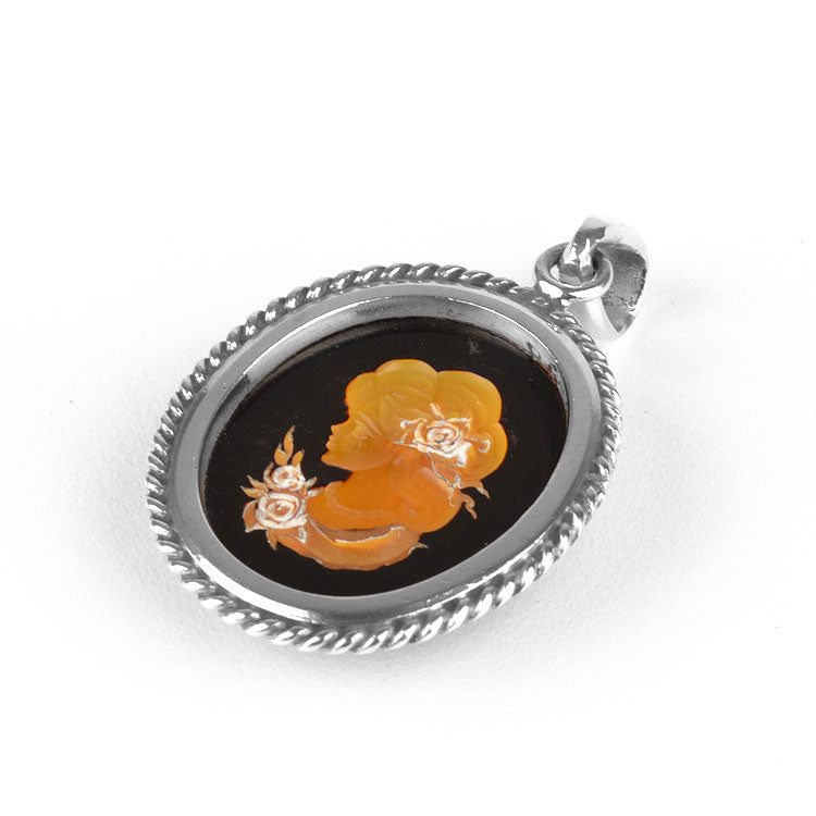 Intaglio Amber Profile Pendant