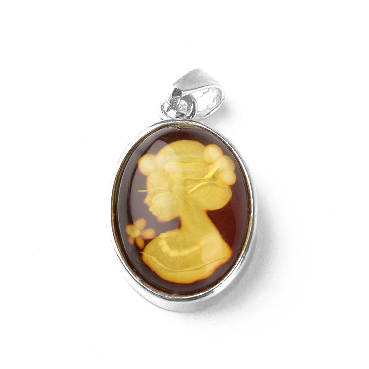 Small Carved Amber Lady Pendant