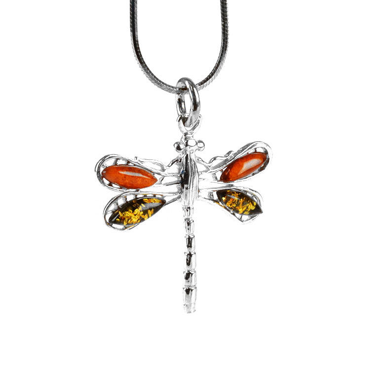 Green & Honey Amber Dragonfly Pendant