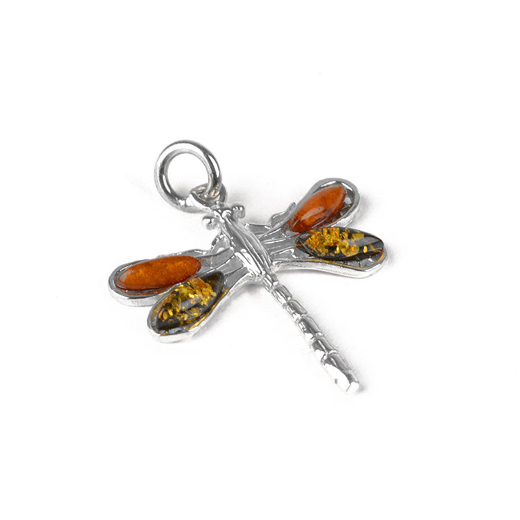 Green & Honey Amber Dragonfly Pendant