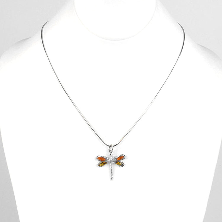 Green & Honey Amber Dragonfly Pendant