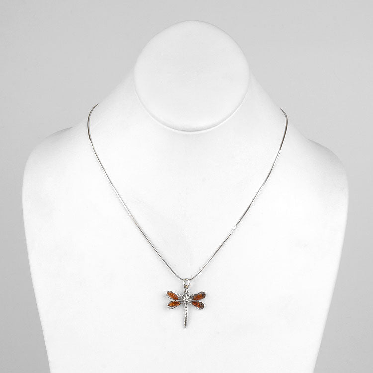 Dragonfly Pendant with Amber Wings