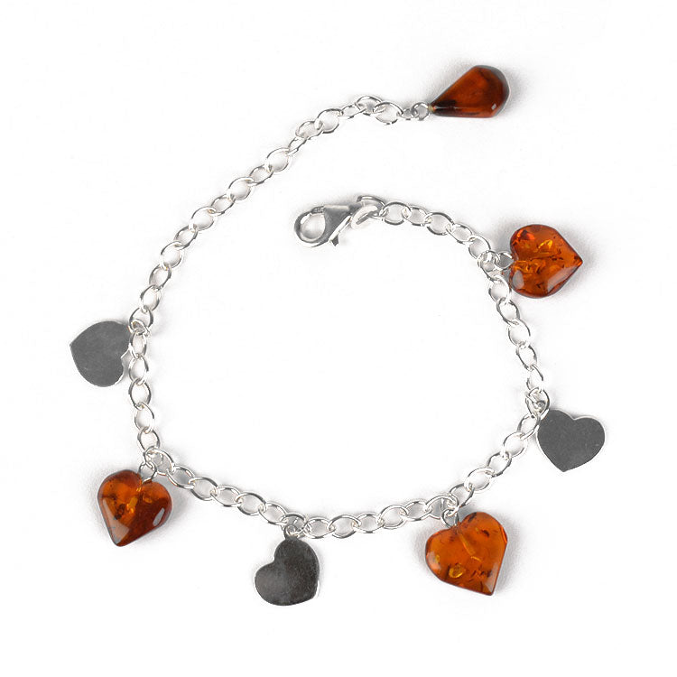 Amber Hearts & Silver Hearts Bracelet