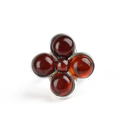 Large Cherry Amber Flower Ring