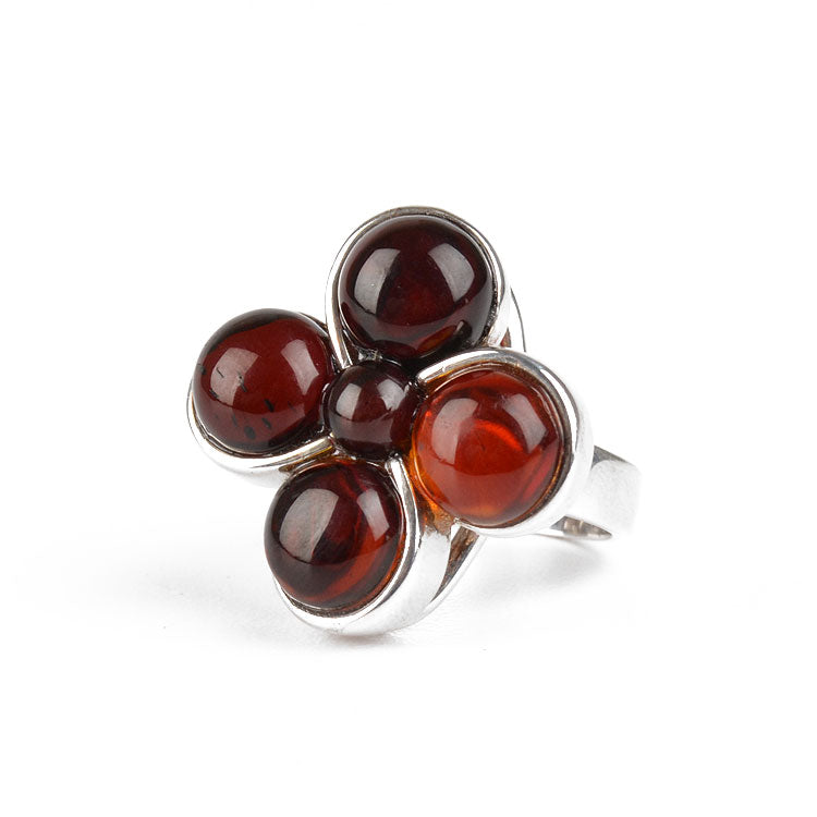Large Cherry Amber Flower Ring