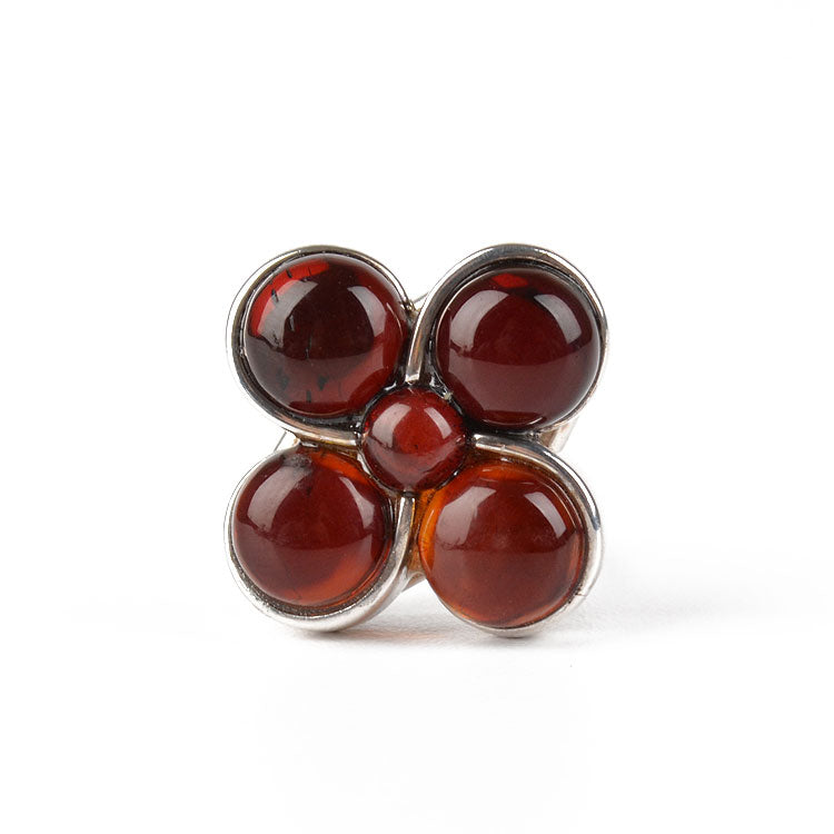 Large Cherry Amber Flower Ring