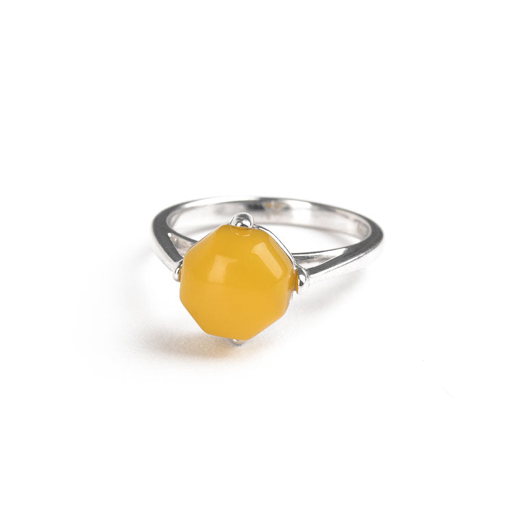 4 Prong High Setting Ring - Butterscotch Amber