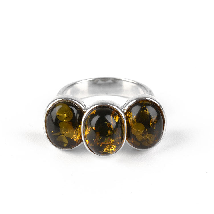 Three Green Amber Stones Ring