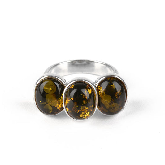 Three Green Amber Stones Ring