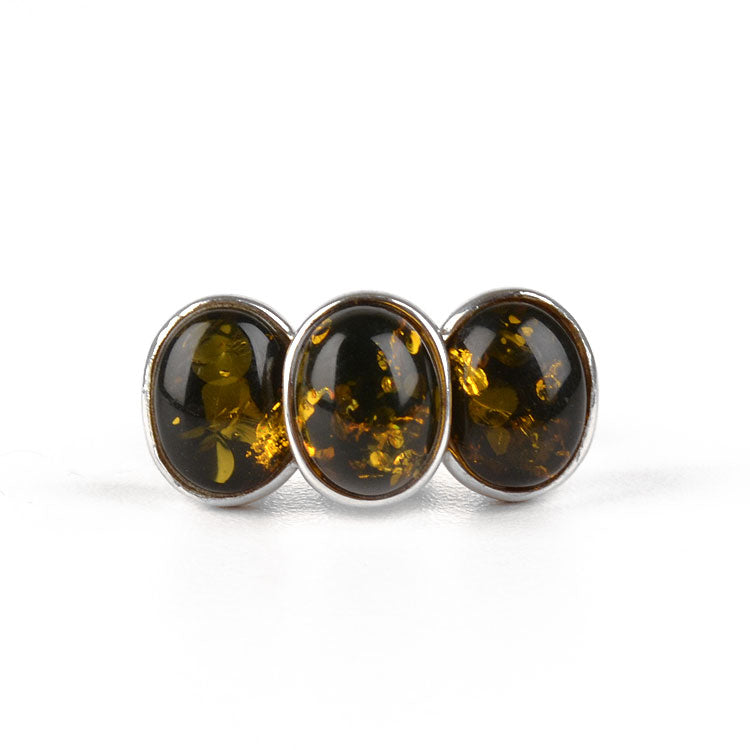 Three Green Amber Stones Ring