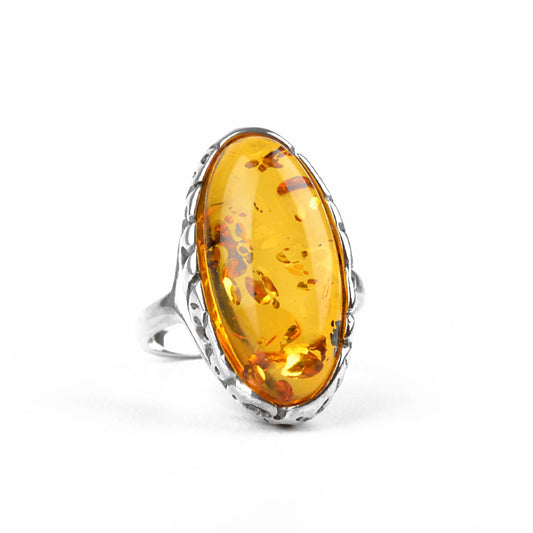 Bright Honey Amber in Silver Ring