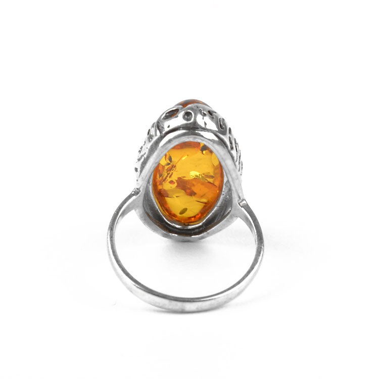 Bright Honey Amber in Silver Ring