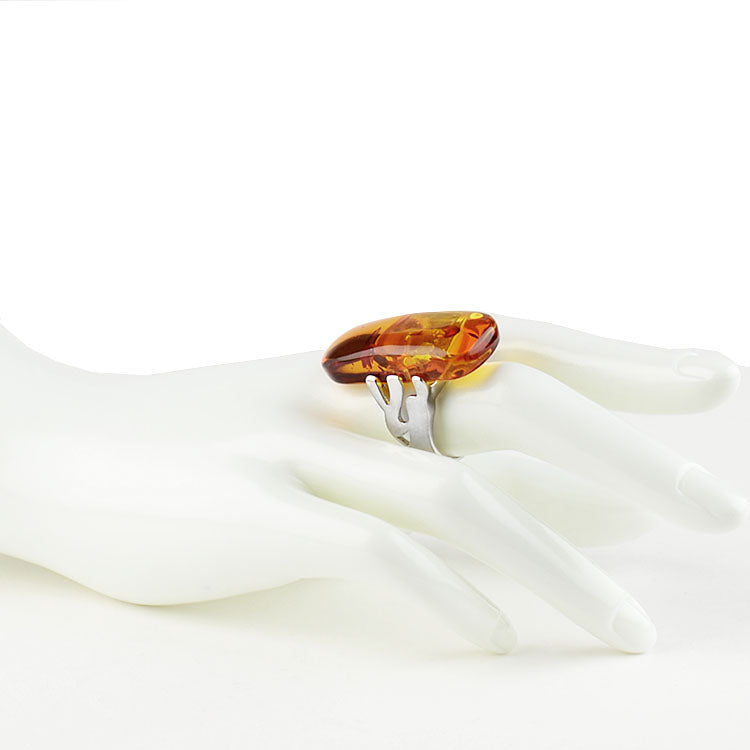 Unique Honey Amber - Silver Ring