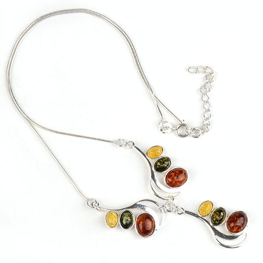 Three Stone Baltic Amber Necklace