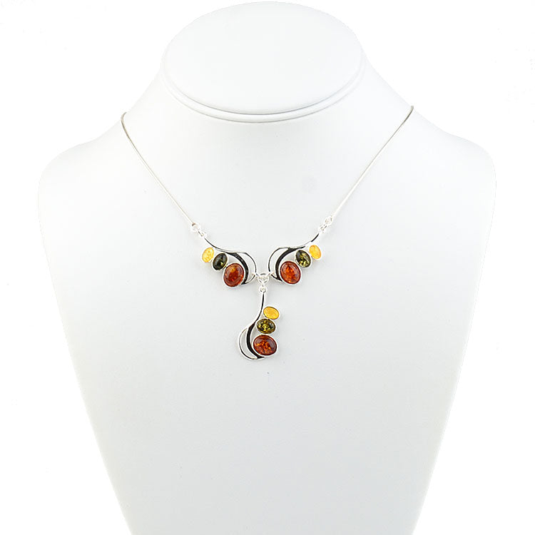 Three Stone Baltic Amber Necklace