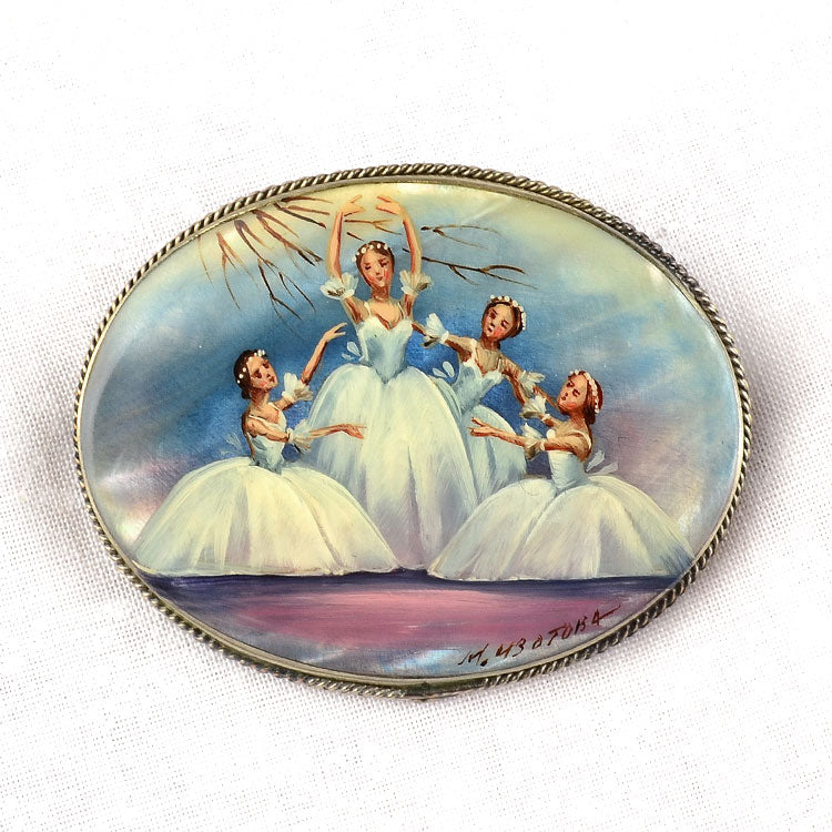 Swan Lake Ballet Mother of Pearl Brooch