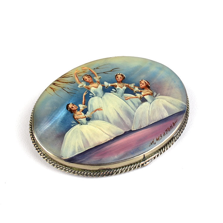 Swan Lake Ballet Mother of Pearl Brooch