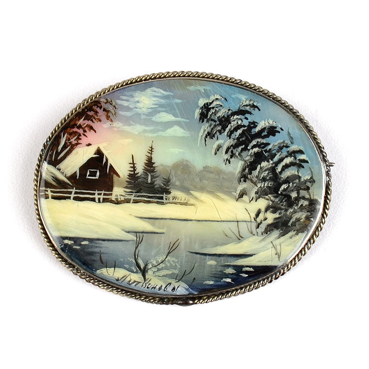 Russian Winter Village Brooch