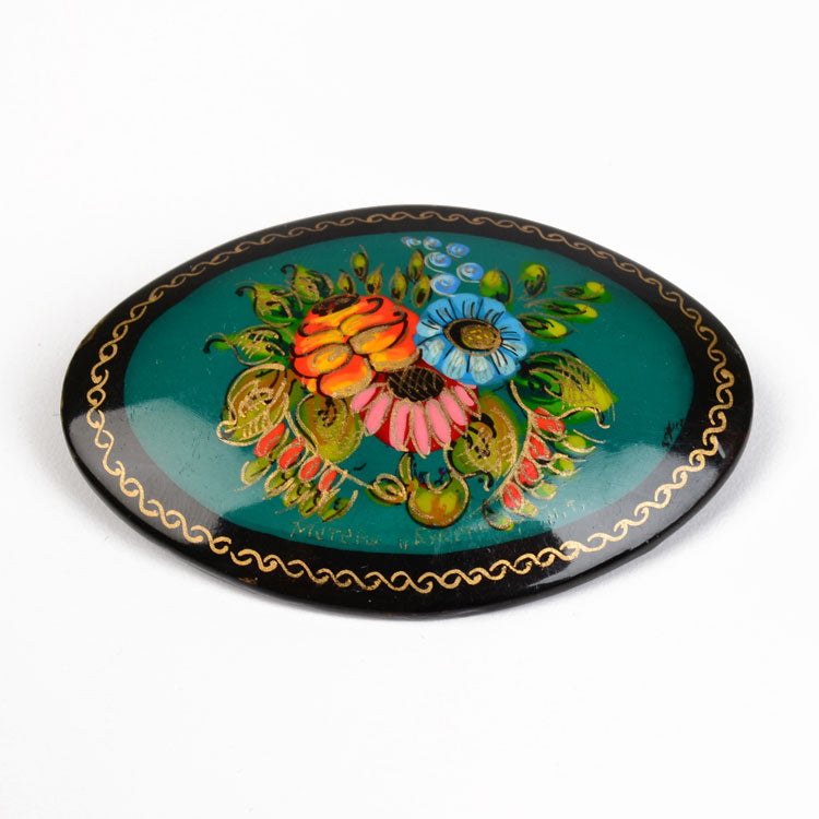 Painted Flowers Brooch Pin