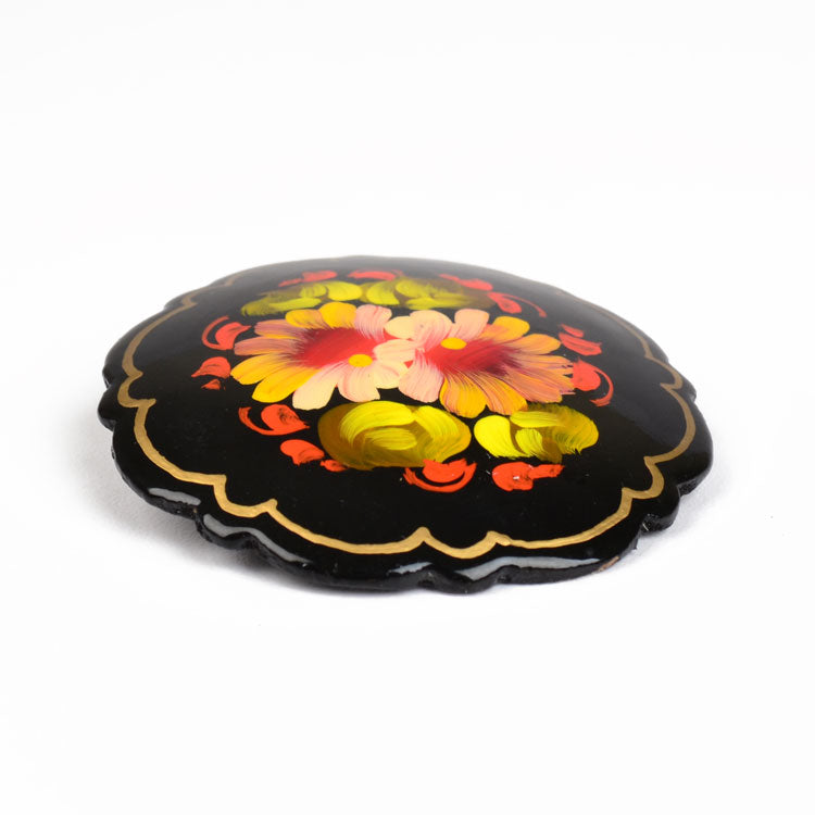 Floral Russian Wooden Brooch