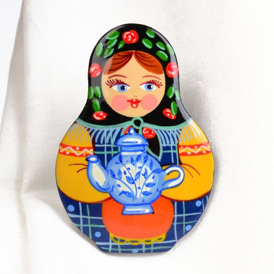 Tea Time Matryoshka Brooch