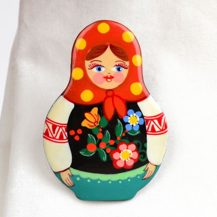 Floral Apron Matryoshka Pin