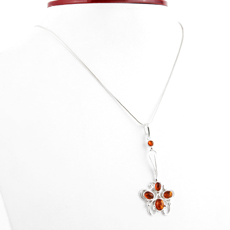Floral Filigree Amber Silver Pendant