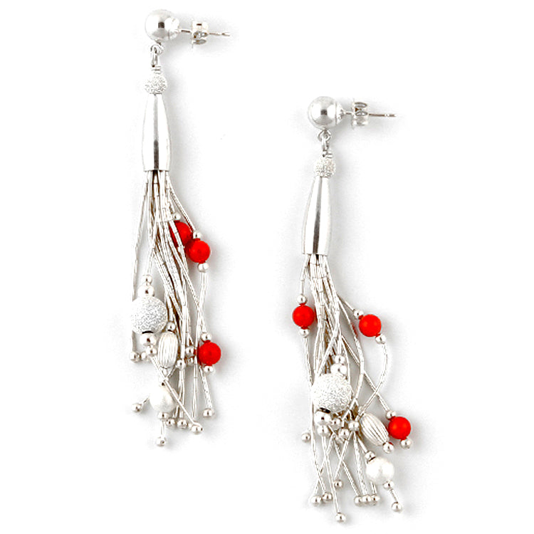 Liquid Silver and Coral Earrings