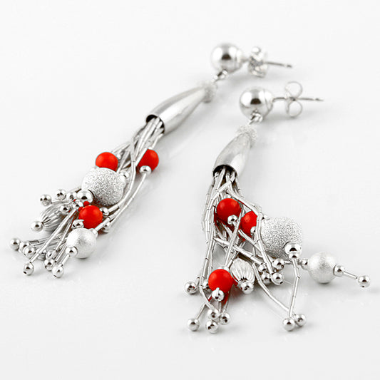 Liquid Silver and Coral Earrings