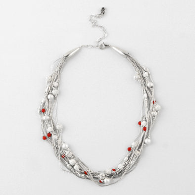 Liquid Silver and Red Coral Multi-strand Necklace