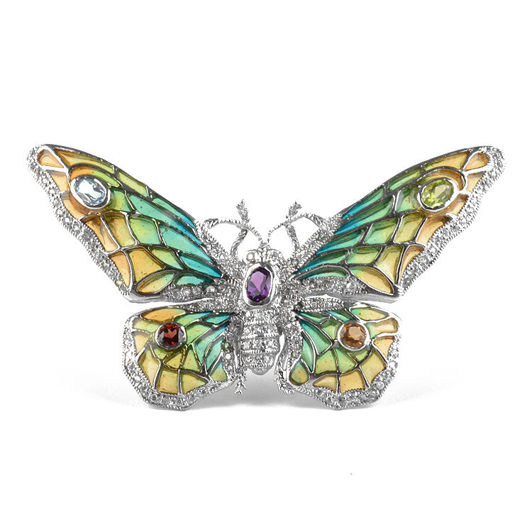 Gemstones Silver Butterfly Brooch